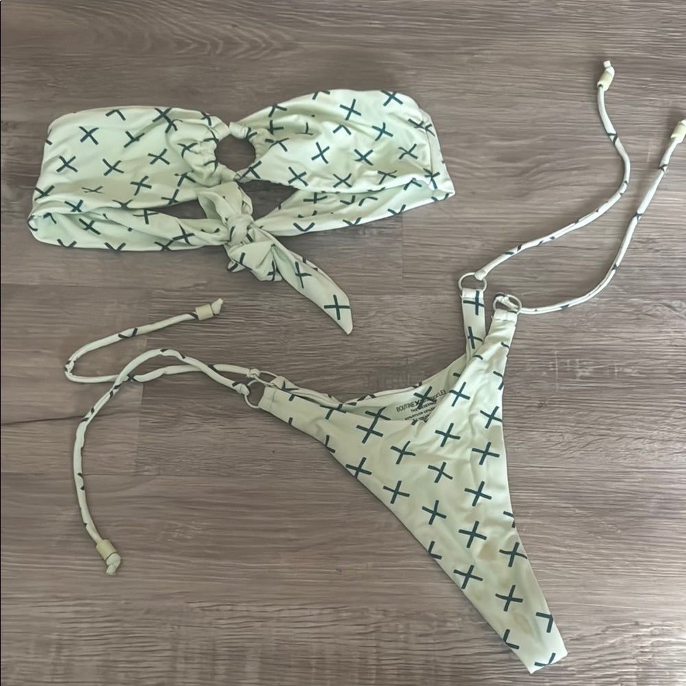 Stylish Cream and Green Bikini Set